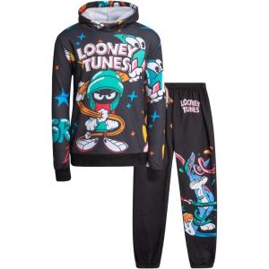 imageMembers Only Boys Active Tracksuit Set  2 Piece Looney Tunes Marvin Tom ampamp Jerry Fleece Hoodie and Sweatpants Size 418Black Marvin