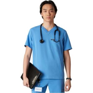 imageMembers Only Manchester VNeck Scrub Top with Pockets  Medical Scrubs for Men Hospital Uniform  Comfortable Stretch FabricCeil Blue