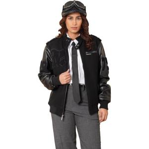 imageMembers Only Oversized Wool Varsity Jacket Women Leather Sleeve  Letterman Jacket Women  Black