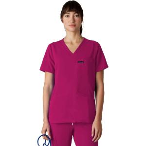 imageMembers Only Siena Double Chest ampamp Pouch Pocket Medical Scrub Top for Women Hospital UniformWine