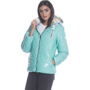 imageMembers Only Womens HiShine Chevron Quilt Puffer Jacket with Looney Tunes Mashup Print LiningMint