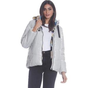 imageMembers Only Womens HiShine Chevron Quilt Puffer Jacket with Looney Tunes Mashup Print LiningSilver