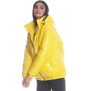 imageMembers Only Womens HiShine Chevron Quilt Puffer Jacket with Nickelodeon Mashup Print LiningYellow